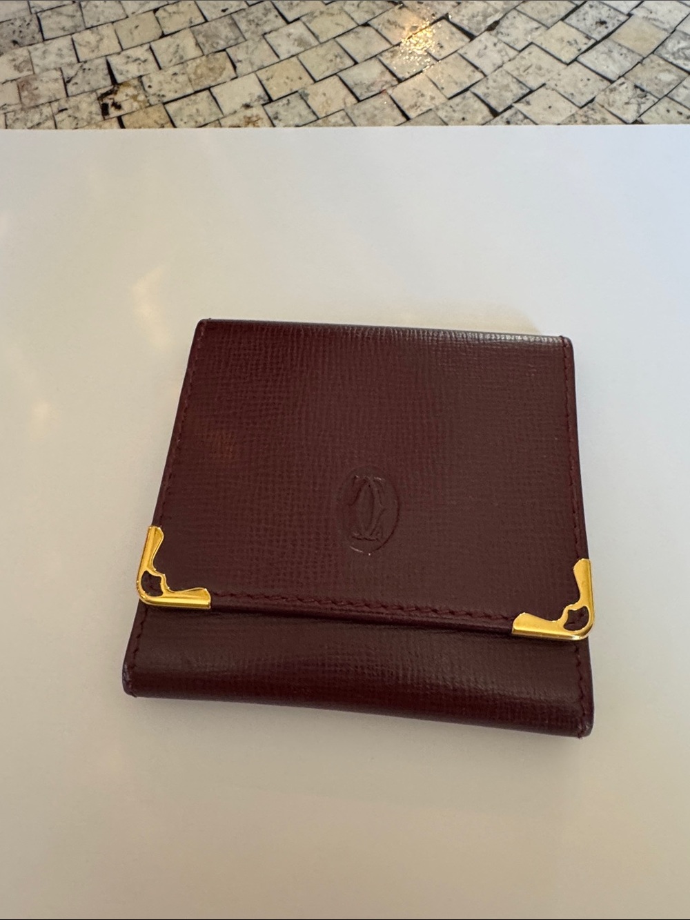 Cartier Burgundy Leather change purse with Gold Corner Hardware